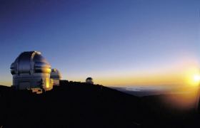 The Gemini North telescope at sunset. Photo: Copyright Gemini Observatory.