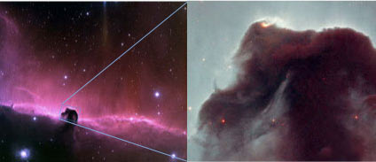 The Horsehead Nebula, a dense molecular cloud (dark nebula).