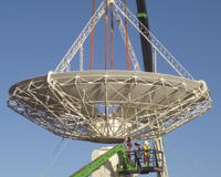Construction of the first ASKAP antenna on site at the Murchison Radio-astronomy Observatory in January 2010. Credit: Carole Jackson, CSIRO.