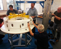 The ADE team's final preparations on the Mk II PAF before verification tests are performed in the lab. Credit: CSIRO