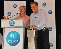 CSIRO's Chief Executive, Dr Megan Clark and Minister Chris Evans, Australian Minister for Tertiary Education, Skills, Science officially open the Murchison Radio-astronomy Observatory and the Australian SKA Pathfinder. Credit: Dragonfly Media.