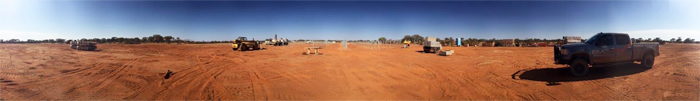 A panorama of an outback site where construction activities are underway. Credit: EMC.