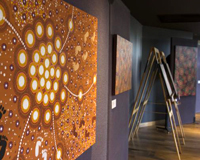 A side view of a piece of indigenous artwork on an easel. Credit: SKA Australia