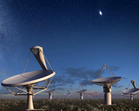 An artists impression of the SKA dishes and ASKAP dishes at the Murchison Radio-astronomy Observatory. Credit: SKA Organisaton.