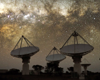 ASKAP antennas at the Murchison Radio-astronomy Observatory against a star-filled sky. Credit: Alex Cherney.