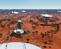 Artist's impression of dishes (of ASKAP and SKA) that will make up the SKA radio telescope at the Australian SKA core site. Credit: Swinburne Astronomy Productions/Australian SKA Office.