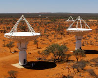 An elevated view of four of CSIRO’s new ASKAP antennas at the Murchison Radio-astronomy Observatory (MRO) in Western Australia. The MRO will be the core site of Australia's future SKA activity. Credit: Ant Schinckel, CSIRO.