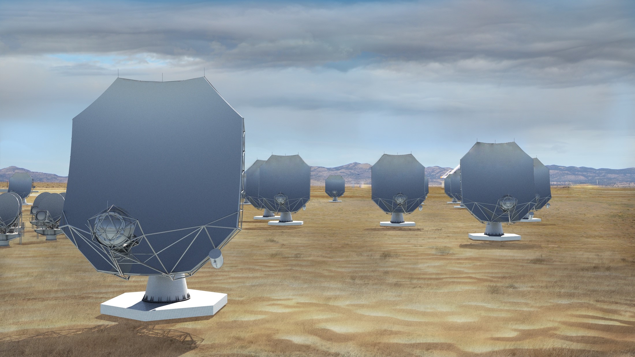 An artist's impression of antennas of the next generation Very Large Array (ngVLA).