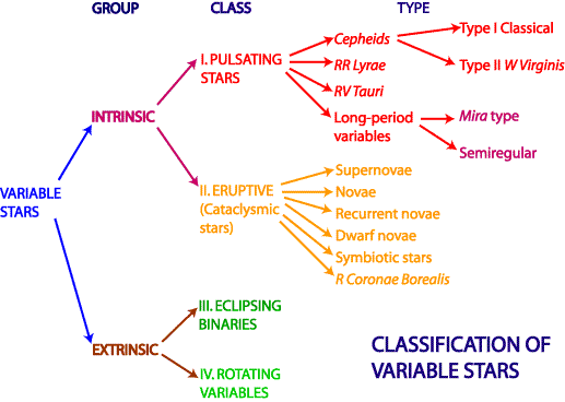 Examples of variable stars in a classification tree