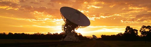 The Australia Telescope Compact Array, Narrabri, at dawn.