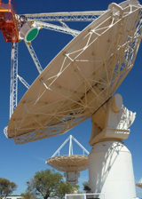 The first full-sized PAF was installed on an ASKAP antenna at the MRO in October 2011. Credit: Steve Barker, CSIRO.