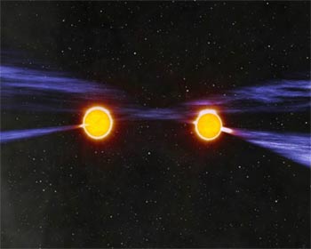 Artist's impression of the binary pulsar system PSR J0737-3039