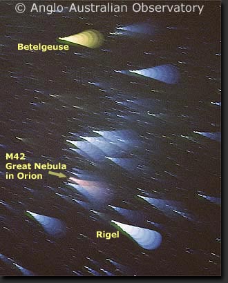 Defocussed star trails showing the colour of stars in Orion