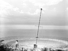 Photo: Gordon Stanley checking the position of the aerial mast.